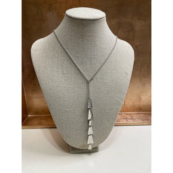 Nwt The Sak Hammered Silver Y Pendent Drop Necklace W Adjustable Clasp 12$